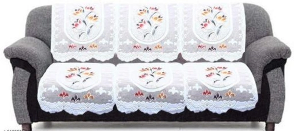 Dakshya Industries White Printed Cotton Sofa cover - White, Cotton, Multipack 1